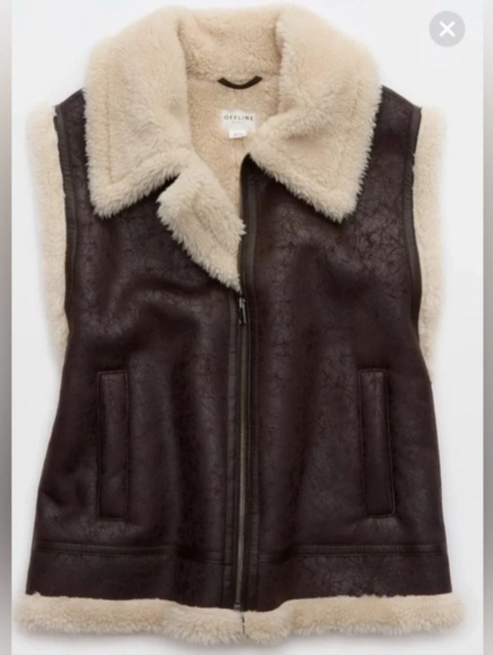 AERIE OFFLINE Faux Shearling Lined Brown Vest with Cream Collar - Picture 11 of 14